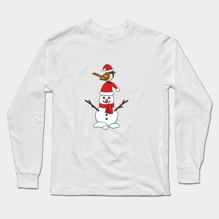 Cute Sparrow on Snowman Long Sleeve T-Shirt